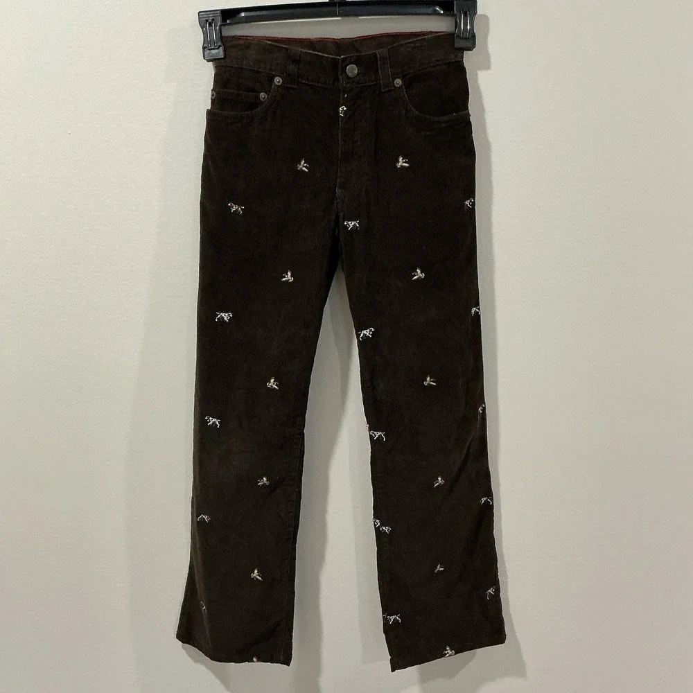 Crewcuts J.Crew Kids‎ Corduroy Pants Sz 10 Brown Embroidered Ducks Dogs Hunting